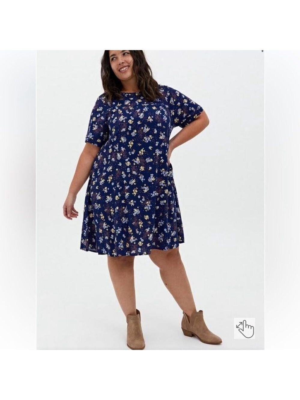 Torrid Women's Navy Blue Leopard Floral Challis Mini Trapeze Loose Dress Size 0